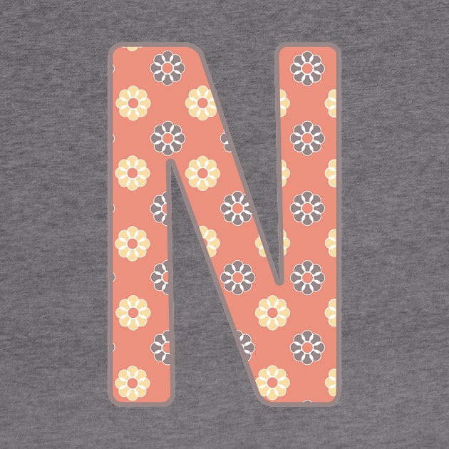 MONOGRAM LETTER N PINK FLORAL TYPOGRAPHY DESIGN by Rhubarb Myrtle